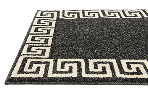 Unique Loom Athens Collection Classic Geometric Modern Border Design Area Rug, 2 ft x 6 ft, Charcoal/Beige