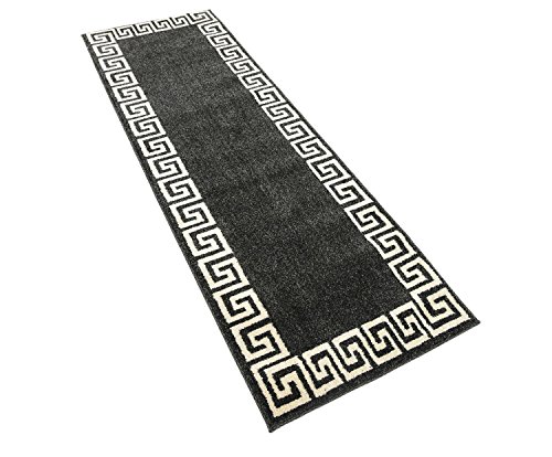 Unique Loom Athens Collection Classic Geometric Modern Border Design Area Rug, 2 ft x 6 ft, Charcoal/Beige