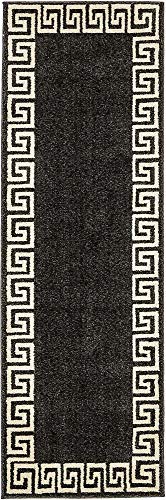 Unique Loom Athens Collection Classic Geometric Modern Border Design Area Rug, 2 ft x 6 ft, Charcoal/Beige