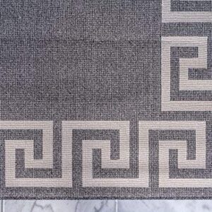 Unique Loom Athens Collection Classic Geometric Modern Border Design Area Rug, 2 ft x 6 ft, Charcoal/Beige