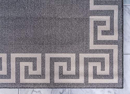 Unique Loom Athens Collection Classic Geometric Modern Border Design Area Rug, 2 ft x 6 ft, Charcoal/Beige