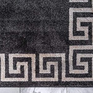 Unique Loom Athens Collection Classic Geometric Modern Border Design Area Rug, 2 ft x 6 ft, Charcoal/Beige