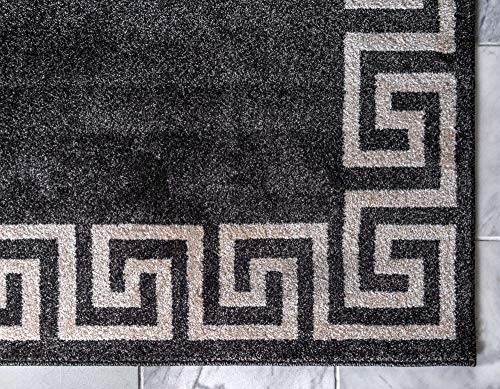 Unique Loom Athens Collection Classic Geometric Modern Border Design Area Rug, 2 ft x 6 ft, Charcoal/Beige