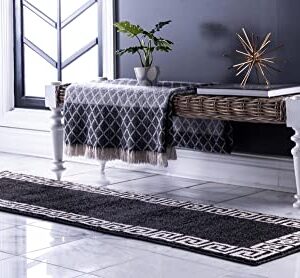 Unique Loom Athens Collection Classic Geometric Modern Border Design Area Rug, 2 ft x 6 ft, Charcoal/Beige