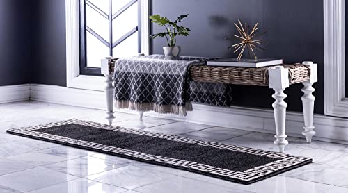 Unique Loom Athens Collection Classic Geometric Modern Border Design Area Rug, 2 ft x 6 ft, Charcoal/Beige