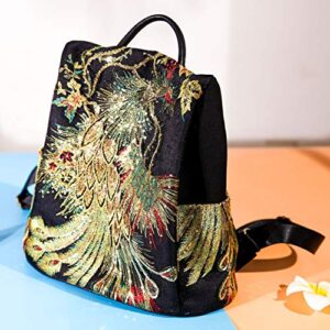 Glitter Embroidery Women Backpack Purse, Fashion Canvas Travel Anti-theft Rucksack School Shoulder Bag (Black) One_Size