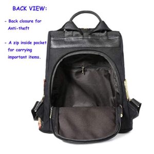 Glitter Embroidery Women Backpack Purse, Fashion Canvas Travel Anti-theft Rucksack School Shoulder Bag (Black) One_Size