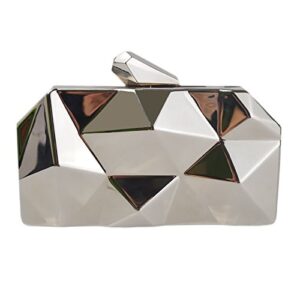 qzunique lattice metal handbag geometric evening bag abstract stone cut chain clutch purse for women