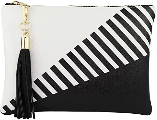 B BRENTANO Vegan Clutch Bag Pouch with Tassel Accent (Black)