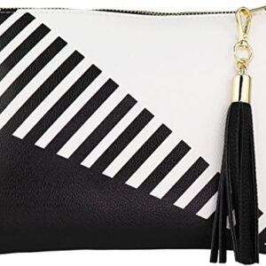 B BRENTANO Vegan Clutch Bag Pouch with Tassel Accent (Black)