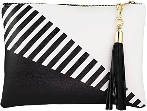 B BRENTANO Vegan Clutch Bag Pouch with Tassel Accent (Black)