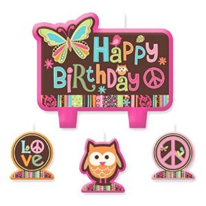 party time hippie chick molded mini character birthday candle set, pack of 4, pink , 2 3″ x 2 25″ wax