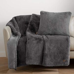 ugg 16802 euphoria plush faux fur reversible throw blanket for luxury hotel style couch or bed blankets cozy machine washable luxurious fuzzy fluffy sofa throws, 70 x 50-inch, charcoal