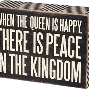 Primitives by Kathy 31134 Chevron Trimmed Box Sign, 5.50" x 4" x 1.75", Queen Is Happy