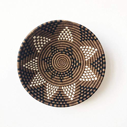 African Basket- Ndego/Rwanda Basket/Woven Bowl/Sisal & Sweetgrass Basket/Brown, Black, White