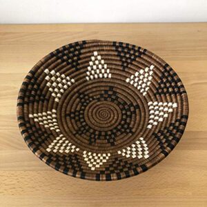 African Basket- Ndego/Rwanda Basket/Woven Bowl/Sisal & Sweetgrass Basket/Brown, Black, White