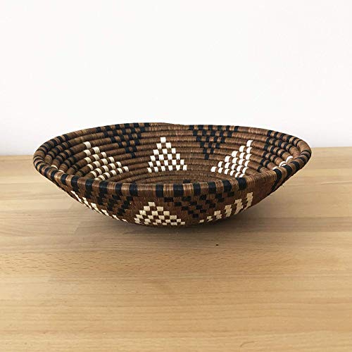 African Basket- Ndego/Rwanda Basket/Woven Bowl/Sisal & Sweetgrass Basket/Brown, Black, White