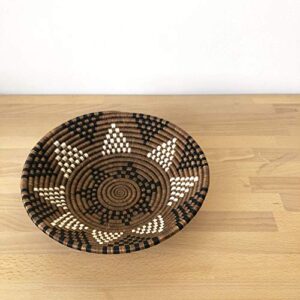 African Basket- Ndego/Rwanda Basket/Woven Bowl/Sisal & Sweetgrass Basket/Brown, Black, White