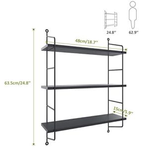 Homdox 3-Tier Industrial Floating Shelves Wall Mounted Display Wall Shelf Storage Rack Wall Rack Holder Rack