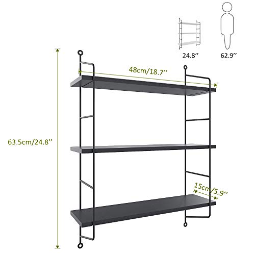 Homdox 3-Tier Industrial Floating Shelves Wall Mounted Display Wall Shelf Storage Rack Wall Rack Holder Rack