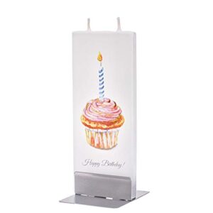 flatyz hand painted flat candle – happy birthday cupcake | unique birthday gift | unscented, dripless, smokeless, decorative | double wick with metal base