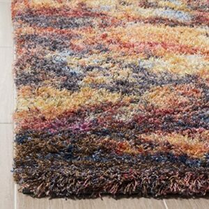 SAFAVIEH Gypsy Shag Collection 9' x 12' Rust / Blue GYP522C Abstract Non-Shedding Living Room Bedroom Dining Room Entryway Plush 2-inch Thick Area Rug