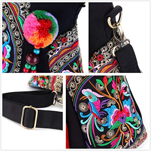 Embroidered Tassels Tote Shoulder Bag Casual Canvas Handbag Cross Body Bag