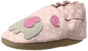 robeez baby girls little peanut shoes soft soles traditional silhouette pink and white polka dots with elephant 6-12 months infant