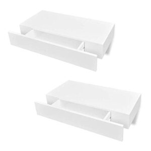 festnight pack of 2 mdf floating wall display shelf with storage drawer wall mounted book dvd storage shelf for living room home office decor 19″ x 9.8″ x 3.15″ (w x d x h)