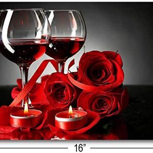 Purple Verbena Art Canvas Print Art of Red Wine Rose and Candle Picture Painting Wall Art Modern Home Decor for Living Room Bedroom Bathroom Decoration Gifts Artwork Wall Décor,Framed 12x16 Inches