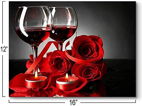 Purple Verbena Art Canvas Print Art of Red Wine Rose and Candle Picture Painting Wall Art Modern Home Decor for Living Room Bedroom Bathroom Decoration Gifts Artwork Wall Décor,Framed 12x16 Inches