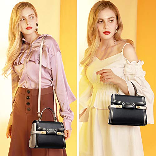 Leather Crossbody Bags for Women, Genuine Leather Ladies Top-handle Bags with Adjustable Shoulder Strap Womens Fashion Designer Purses and Handbags Girls Small Flap Cross Body Messenger Bags (Black)