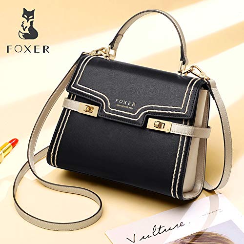 Leather Crossbody Bags for Women, Genuine Leather Ladies Top-handle Bags with Adjustable Shoulder Strap Womens Fashion Designer Purses and Handbags Girls Small Flap Cross Body Messenger Bags (Black)