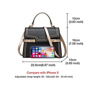 Leather Crossbody Bags for Women, Genuine Leather Ladies Top-handle Bags with Adjustable Shoulder Strap Womens Fashion Designer Purses and Handbags Girls Small Flap Cross Body Messenger Bags (Black)