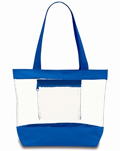 Clear Tote Bag With Zipper and Interior Pocket Clear Purse Medium Size (Blue)