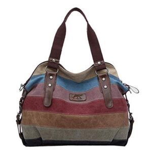 canvas shoulder bags for women multi-color striped vintage tote bag purse totes handbags casual crossbody bags oversize shopping bag