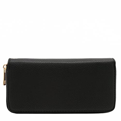 Double Zip Around Wristlet Wallet (Black)