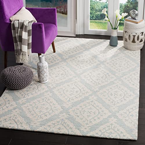 SAFAVIEH Micro-Loop Collection 9' x 12' Light Blue MLP210C Handmade Trellis Premium Wool Area Rug