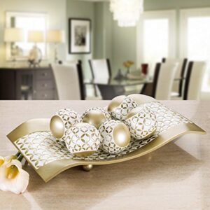 Creative Scents Schonwerk Diamond Lattice Decorative Table Decorations, Centerpieces for Dining/Living Room Table Decor Dish - Best Wedding/Birthday Gift (Gold & White)
