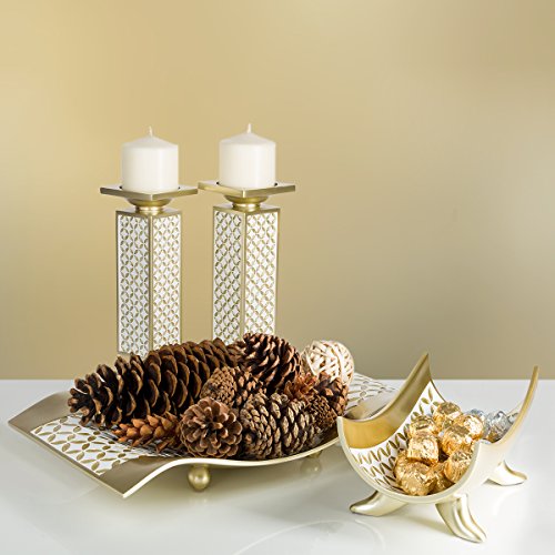 Creative Scents Schonwerk Diamond Lattice Decorative Table Decorations, Centerpieces for Dining/Living Room Table Decor Dish - Best Wedding/Birthday Gift (Gold & White)