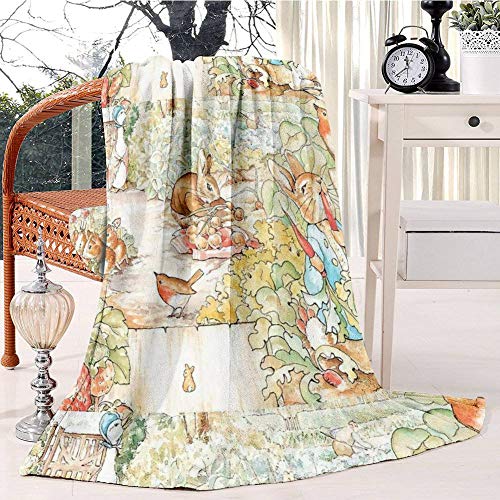 The World of Rabbit Large Vintage Illustration Fleece Blanket Soft Plush Throw TV Blanket Bedding Flannel Throw Shawls and Wraps Lightweight for Bed Couch Chair Travel, 59"x78.7"