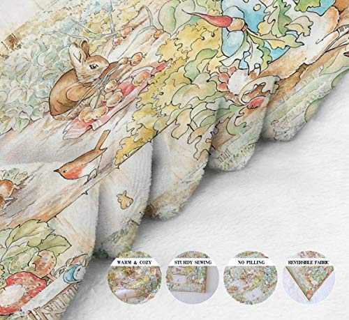 The World of Rabbit Large Vintage Illustration Fleece Blanket Soft Plush Throw TV Blanket Bedding Flannel Throw Shawls and Wraps Lightweight for Bed Couch Chair Travel, 59"x78.7"