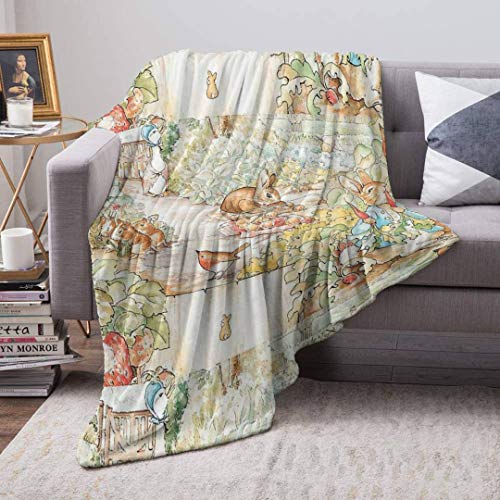 The World of Rabbit Large Vintage Illustration Fleece Blanket Soft Plush Throw TV Blanket Bedding Flannel Throw Shawls and Wraps Lightweight for Bed Couch Chair Travel, 59"x78.7"