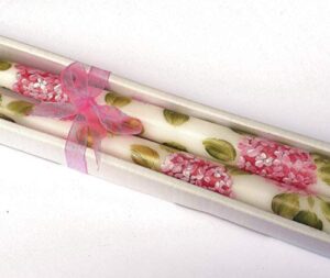 decorative dripless romantic hand painted pink hydrangea flower taper candles shabby chic floral decor home accents