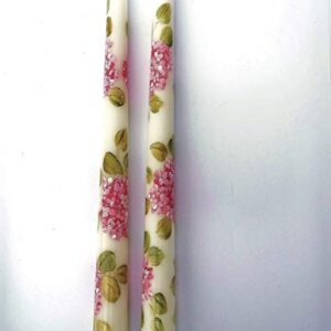 Decorative Dripless Romantic Hand Painted Pink Hydrangea Flower Taper Candles Shabby Chic Floral Decor Home Accents
