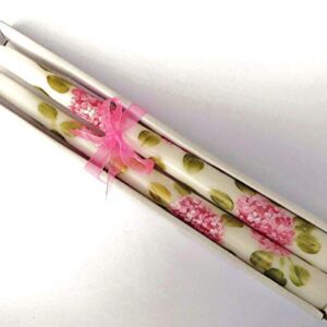 Decorative Dripless Romantic Hand Painted Pink Hydrangea Flower Taper Candles Shabby Chic Floral Decor Home Accents
