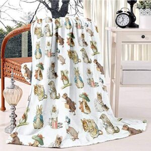 rabbit fleece blanket soft plush throw tv blanket bedding flannel throw shawls and wraps lightweight for bed couch chair travel, 59″x78.7″