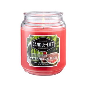 candle-lite scented juicy watermelon slice single-wick jar candle, 18 oz, red