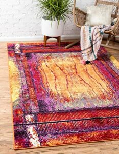 unique loom metro collection contemporary abstract lantern area rug, 8′ 0″ x 10′ 0″, yellow/red