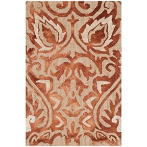 safavieh dip dye collection 2′ x 3′ copper / beige ddy511q handmade damask premium wool & silk accent rug